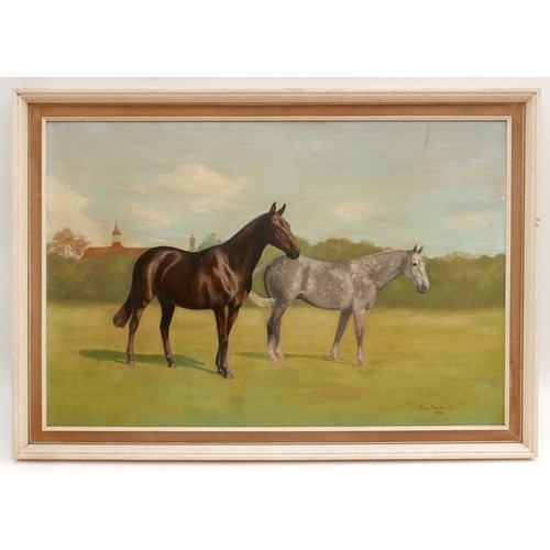 74 - Alison Guest (British, 20th Century): Equine portrait, signed lower right, oil on board, 49.5 by 74c... 