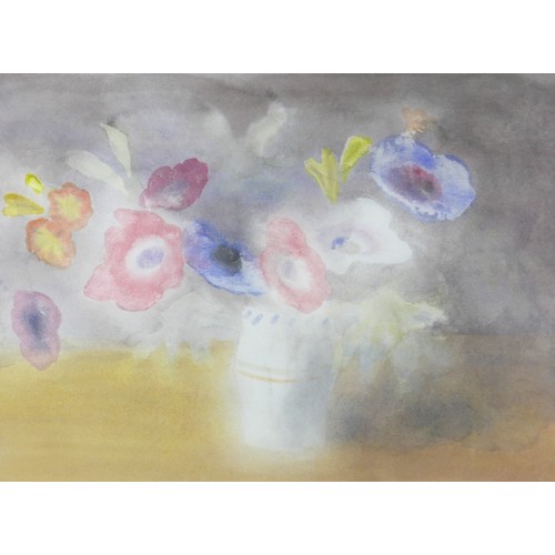 46 - David Willetts (British, b. 1939): 'Anemones With Freesias', watercolour on paper, 55 by 76cm, mount... 