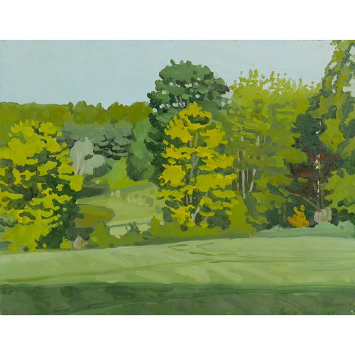 86 - James Lancel McElhinney (American, 20th century): a green arboreal landscape view, oil on canvas, si... 