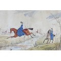 P. F. French: a 19th century hunting scene, with two ladies in blue dresses riding in the foreground... 