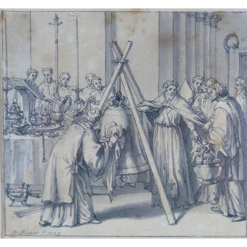 48 - Bernard Picart (French, 1673-1733): three church ceremonies, en grisaille watercolour / wash, each s... 