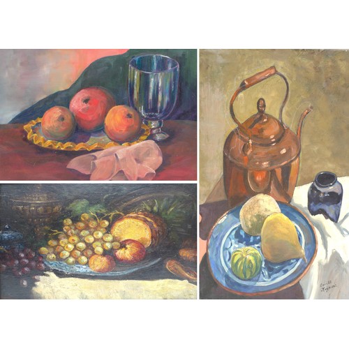 34 - A group of three still life paintings, comprising K. M. Clasessen (1856-1928): a still life of fruit... 