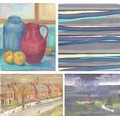 A group of 20th century paintings, including a watercolour street scene, signed M Edwards, 1958, 39.... 