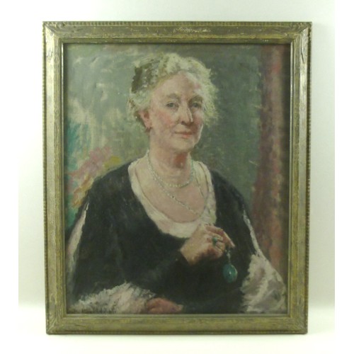 63 - Mary Ethel Hunter (British, 1878-1936): portrait of the philanthropist Mrs Grosvenor Talbot, seated ... 