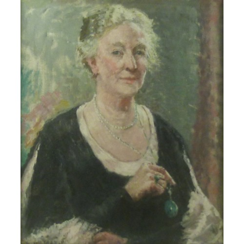 63 - Mary Ethel Hunter (British, 1878-1936): portrait of the philanthropist Mrs Grosvenor Talbot, seated ... 