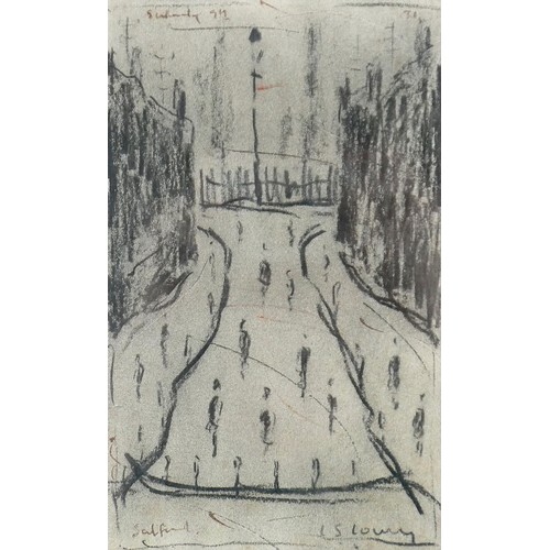 9 - Manner of L. S. Lowry (British, 1887-1976): 'Salford', a pencil sketch depicting a street scene with... 