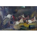 George Armfield (British, 1808-1884): Terriers Ratting, depicting six  brown and a white terriers in... 