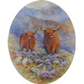 Harry Davis (British, 1885-1970): Highland cattle in a Scottish landscape, signed lower right, water... 