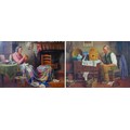 Henry Edward Spernon Tozer (British, 1864-1955): a pair of 19th century interior scenes, one depicti... 