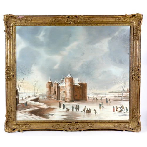 77 - After Jan Beerstraaten (Dutch, 1622-166): 'The Castle of Muiden in Winter', a modern copy dated 1978... 