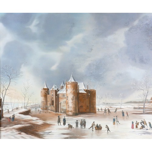 77 - After Jan Beerstraaten (Dutch, 1622-166): 'The Castle of Muiden in Winter', a modern copy dated 1978... 