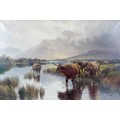 Henry Robinson Hall (British, 1859-1927): 'Highland Cattle, Loch Lomond', depicting five animals gra... 