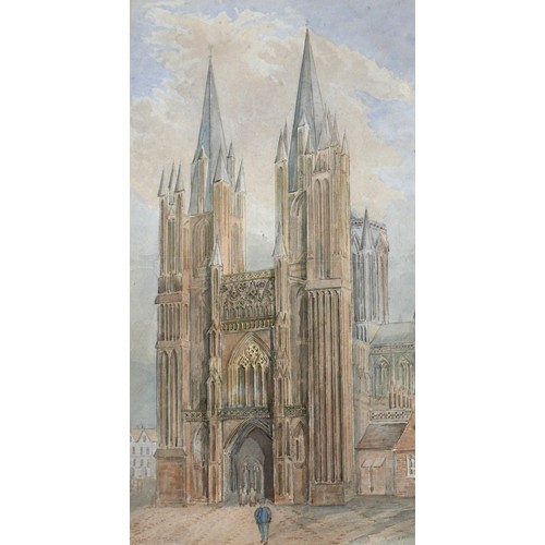 54 - John Skinner Prout (British, 1805-1876): 'Coutances Cathedral, Normandy', signed lower left, waterco... 