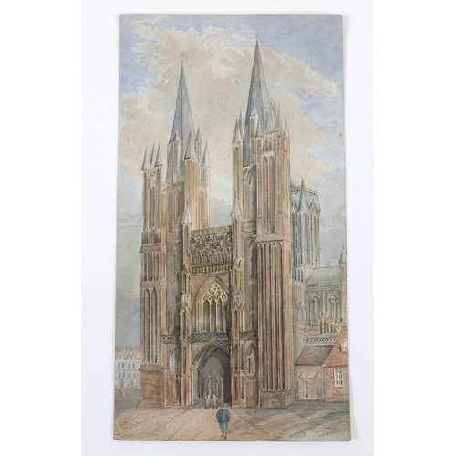 54 - John Skinner Prout (British, 1805-1876): 'Coutances Cathedral, Normandy', signed lower left, waterco... 