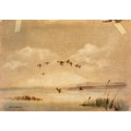 John Snelling FRSA (British, b. 1914): 'Mallards in Flight', signed lower left, watercolour, 21.5 by... 