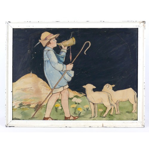 39 - Enid Sarto?: (early 20th century): 'Little Boy Blue', depicting a shepherd boy with horn and two she... 