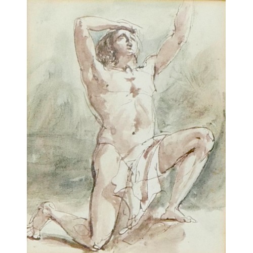 50A - William Edward Frost (British, 1810-1877): two nude studies, one of a distraught crouched male, the ... 