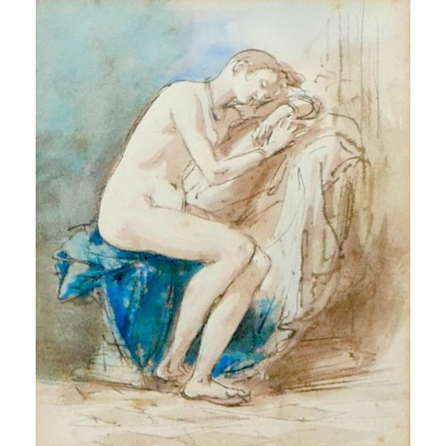 50A - William Edward Frost (British, 1810-1877): two nude studies, one of a distraught crouched male, the ... 