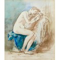 William Edward Frost (British, 1810-1877): two nude studies, one of a distraught crouched male, the ... 
