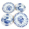 Two pairs of Chinese Export porcelain dishes, 18th century, each decorated in underglaze blue, one p... 