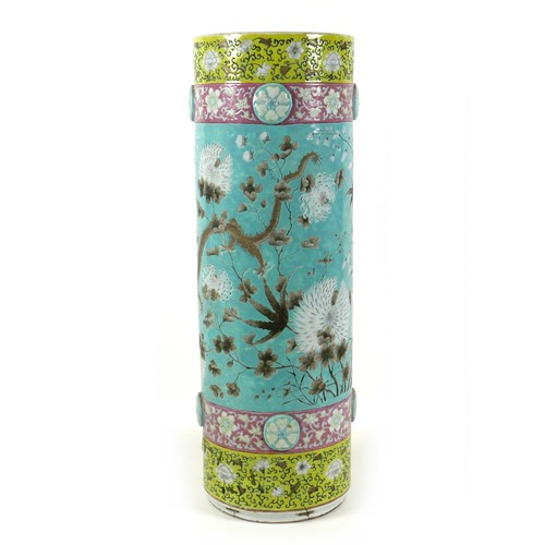 59 - A Chinese porcelain cylindrical vase, late 19th century, used as a stick stand, a/f base missing, da... 