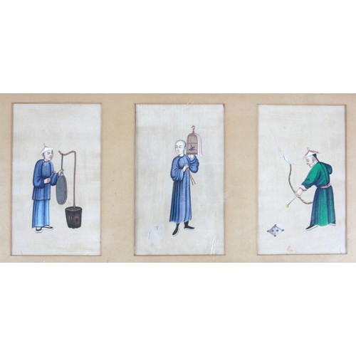 53 - A group of nine Chinese 'rice paper' paintings, late 19th century, each depicting figures in a varie... 