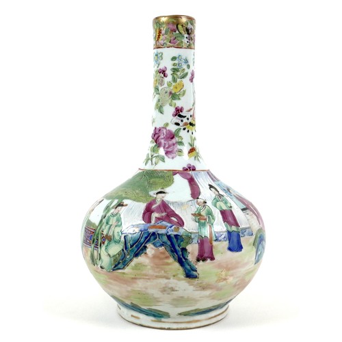 60 - A Canton porcelain bottle vase, late 19th century, typically decorated with reserves of figures agai... 