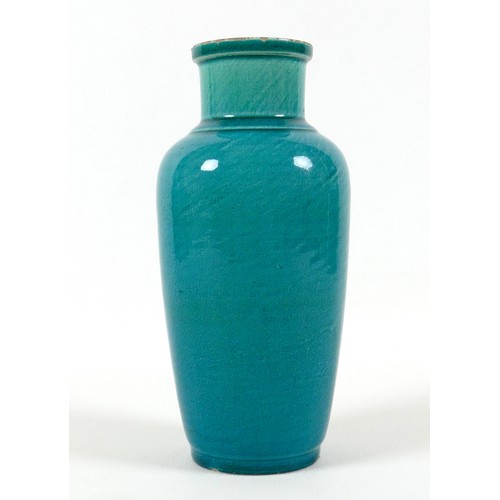 42 - A Chinese pottery vase, 19th century, with allover deep turquoise glaze and delicate crackleure, 9 b... 