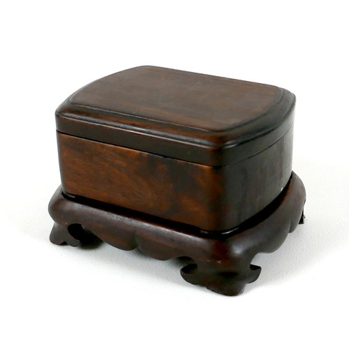 8 - A Chinese carved wooden seal box, on stand, late 20th century, 14 by 11.5 by 9cm high.