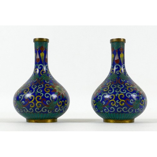 40 - A pair of small Chinese cloisonne vases, early to mid 20th century, decorated in Ming style with chr... 