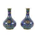 A pair of small Chinese cloisonne vases, early to mid 20th century, decorated in Ming style with chr... 