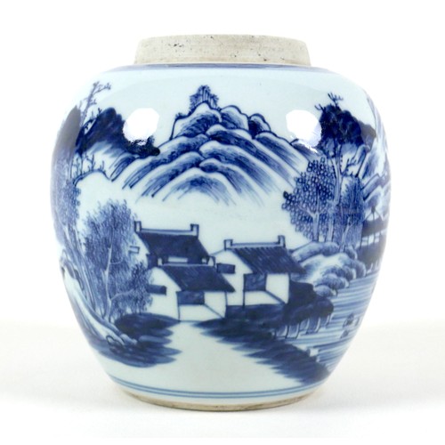 54 - A Chinese porcelain ginger jar, Qing Dynasty, 19th century, decorated in underglaze blue with a figu... 