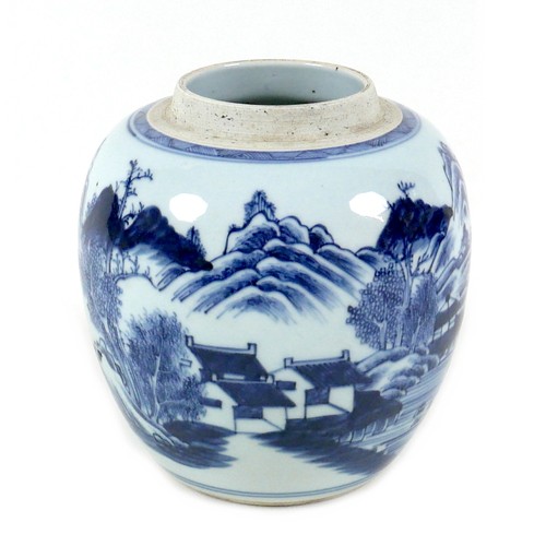 54 - A Chinese porcelain ginger jar, Qing Dynasty, 19th century, decorated in underglaze blue with a figu... 