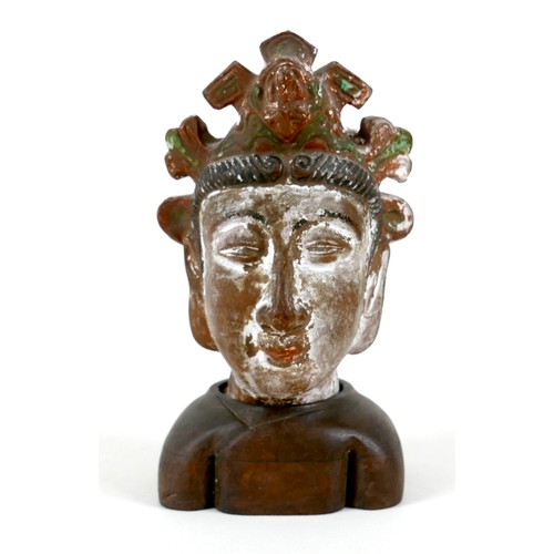 51 - A South East Asian pottery head bust, possibly Burmese, with some original painted decoration remain... 