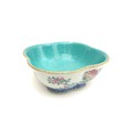 A Chinese porcelain pedestal bowl, of four lobed form, decorated with floral sprays and peacocks, fo... 