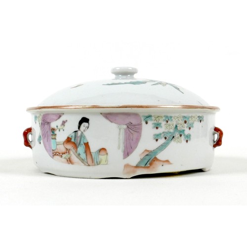 50 - A Chinese porcelain box and cover, probably 19th century, of squat cylindrical form, with four small... 