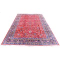 A Sarough rug, with floral design across central red ground and dark blue ground borders, 350 by 250... 