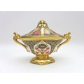 A Royal Crown Derby urn and cover, of boat shape, decorated in the Old Imari palette pattern No. 112... 