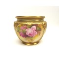 A Royal Worcester quarter lobed small jardiniere, circa 1900s, with painted panels of roses, signed ... 