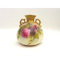 A Royal Worcester twin handled vase, with quarter lobed body, decorated all round with roses, signed... 