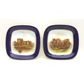 A pair of Royal Worcester square plates, decorated with views of Chepstow and Ludlow castle to a cob... 