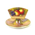 A Royal Worcester matchstick holder and tray, circa 1912, painted all round with apples and brambles... 