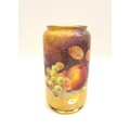 A Paragon cylindrical vase by A. Holland, painted with plums, grapes and apples, in the Royal Worces... 