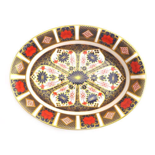 52 - A Royal Crown Derby oval bowl, in the Imari pattern, 1128, richly gilded to the interior and exterio... 