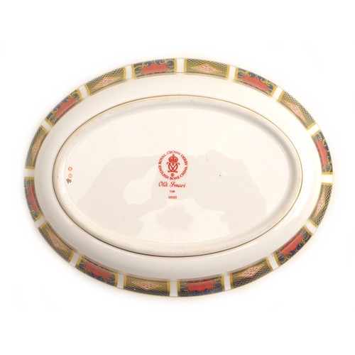 52 - A Royal Crown Derby oval bowl, in the Imari pattern, 1128, richly gilded to the interior and exterio... 