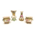 A group of four Royal Worcester pieces, comprising a pair of open salts, hand painted with roses, '2... 