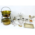 A collection of silver plate and metal wares, including a samovar, two jamming pans, together with a... 
