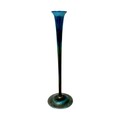 A Tiffany 'Favrile' iridescent blue glass vase,  of slender tapering form with flared rim and steppe... 