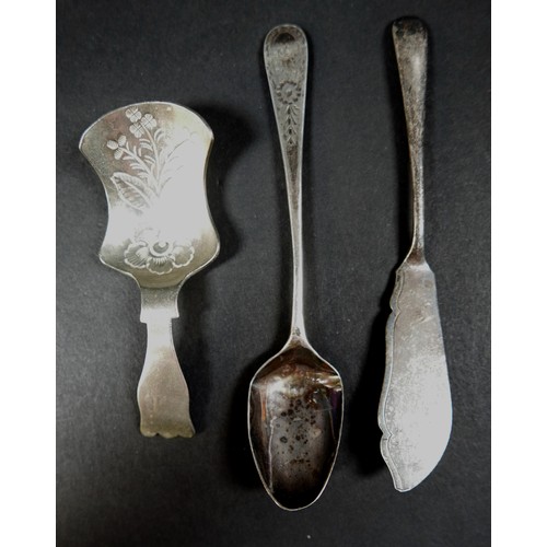 38 - A collection of George III and later silver, including a George III silver teaspoon, with initial 'M... 
