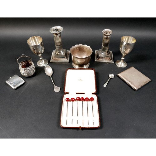 90 - A collection of Victorian and later silver, including a Victorian sugar bowl, engraved with a monogr... 